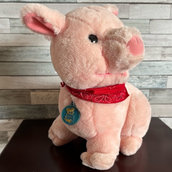 Vtg 1986 Dakin 10” Pig Stuffed Animal Plush Pink w/Red Bandana NOS Tag Attached - Picture 1 of 11